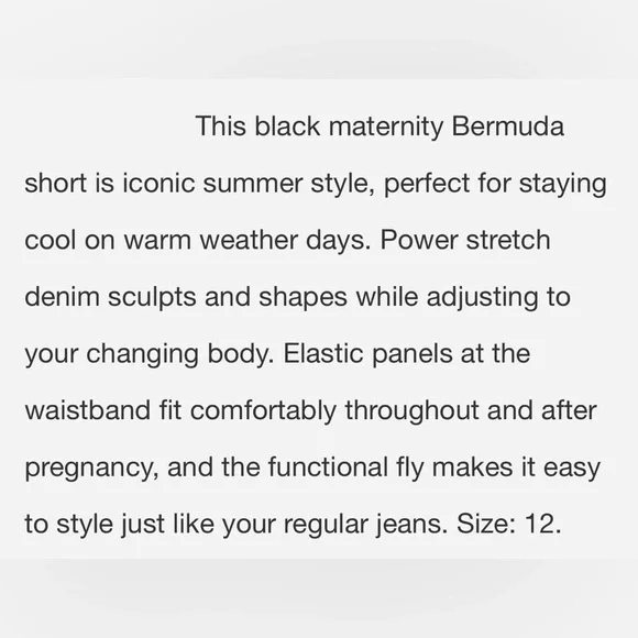 Isabel Maternity Side Panel 9” Bermuda Jean Shorts Women’s 12 Black Wash Denim - Picture 9 of 9